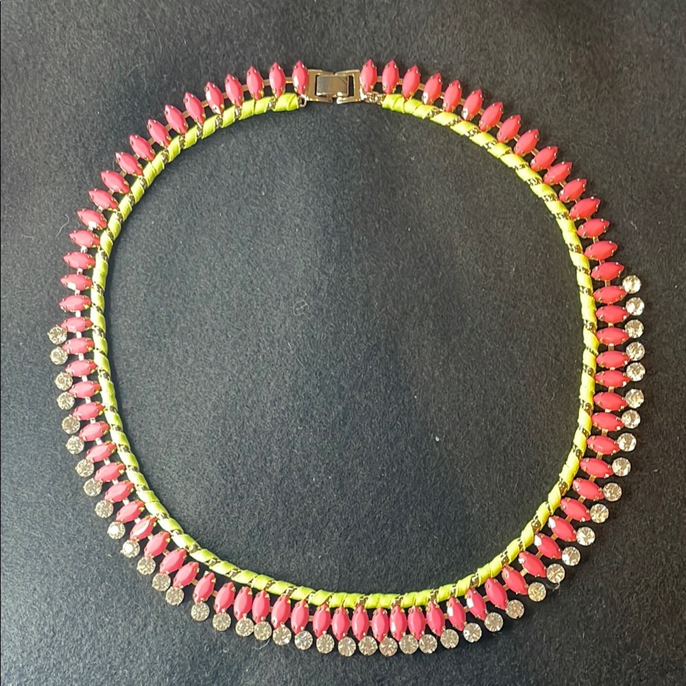 Vibrant Pink and Green Choker Necklace with Circular Design
